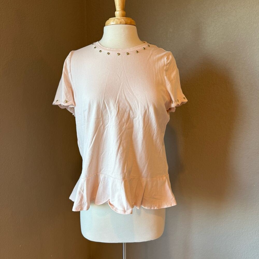 Kate Spade Blush Pink Gold Stud Ruffle Hem Top Large